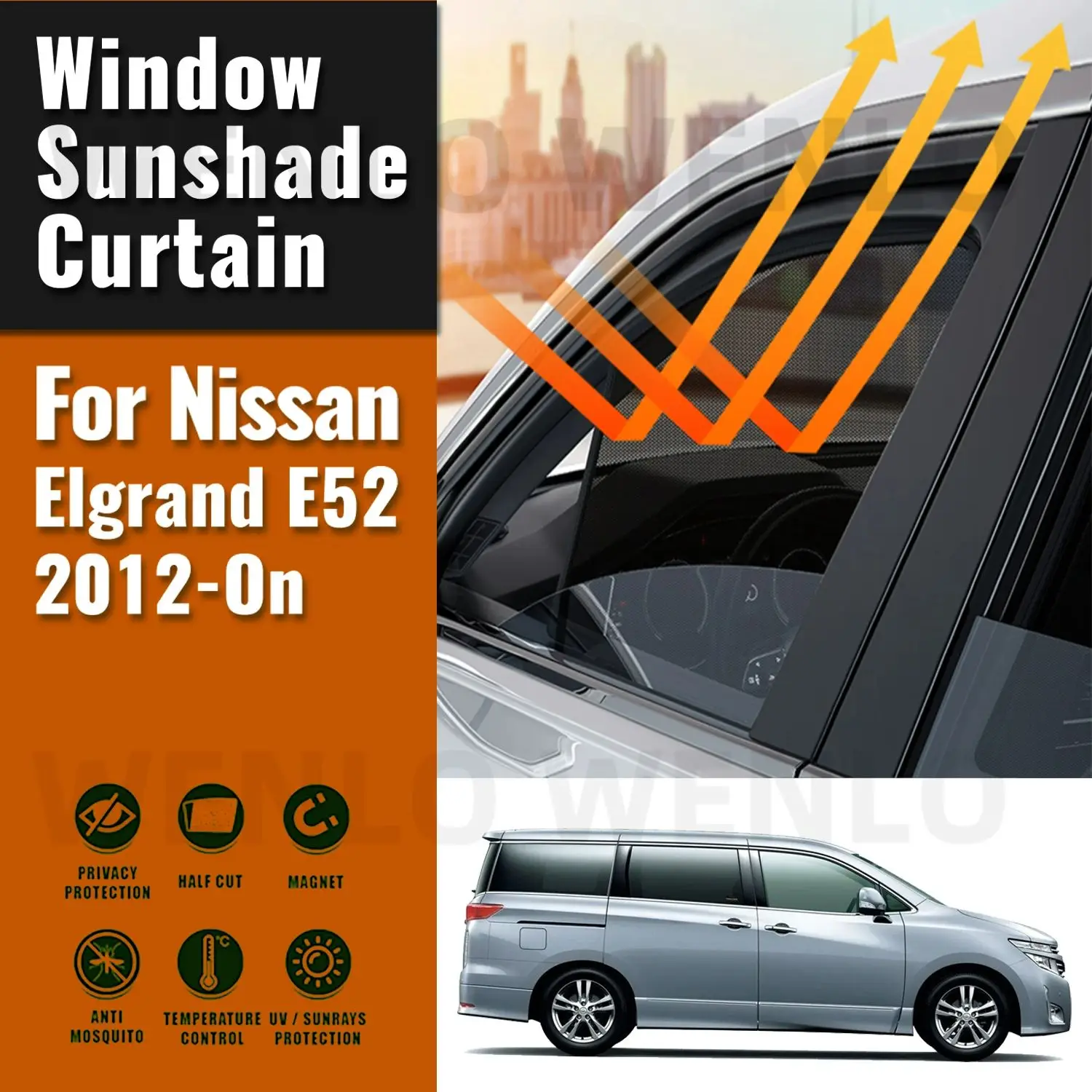 

For Nissan Elgrand E52 2012-2023 Car Sunshade Shield Magnetic Front Windshield Frame Curtain Rear Side Window Sun Shades Visor