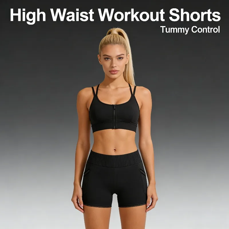 

Summer Striped High-Waist Yoga Shorts for Women Breathable Tummy Control Workout Running Pants