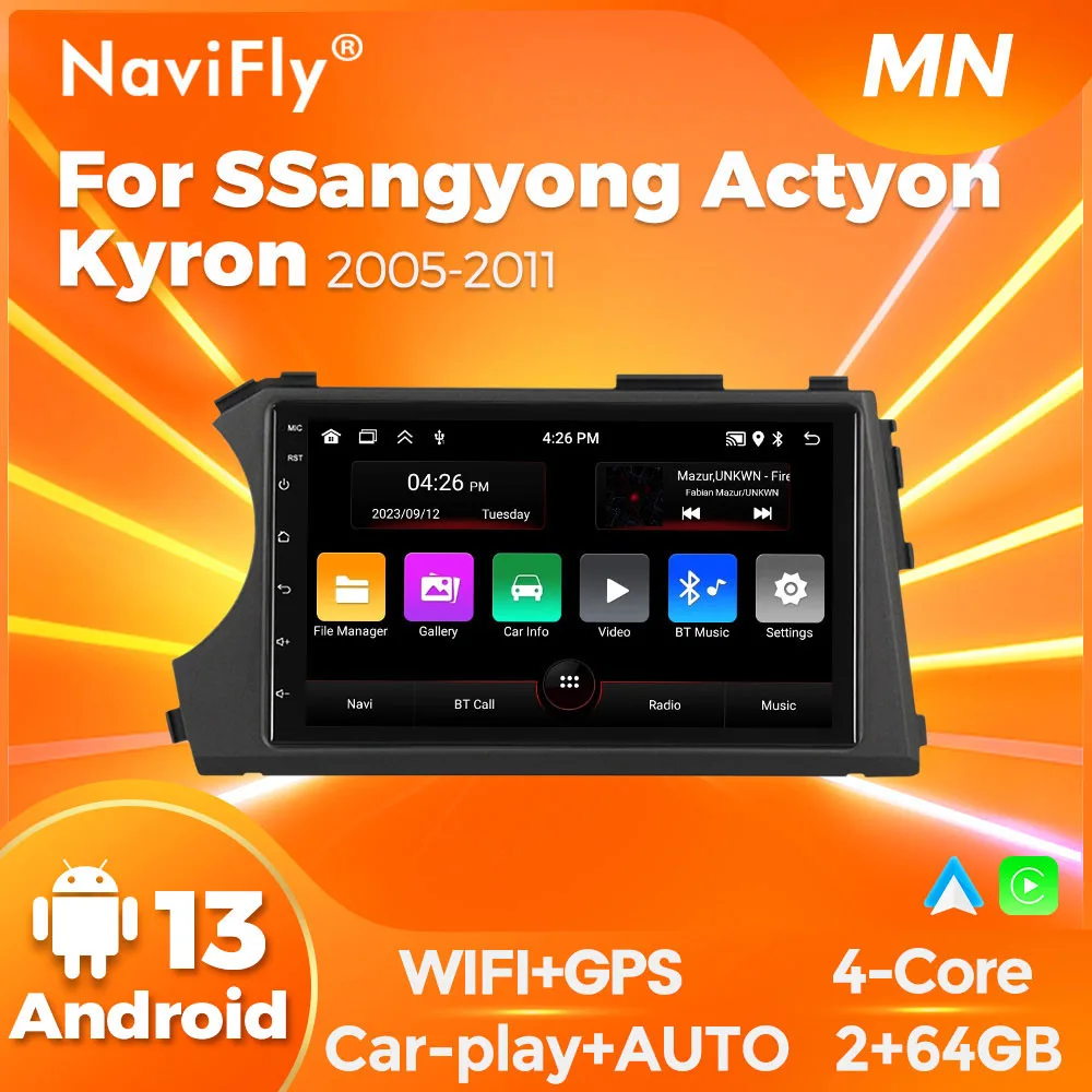

Автомагнитола MEKEDE с беспроводным CarPlay и Android Auto, 2+64 ГБ, для Ssangyong Kyron Actyon 2005-2011, 2012, 2013, GPS-плеер, головное устройство