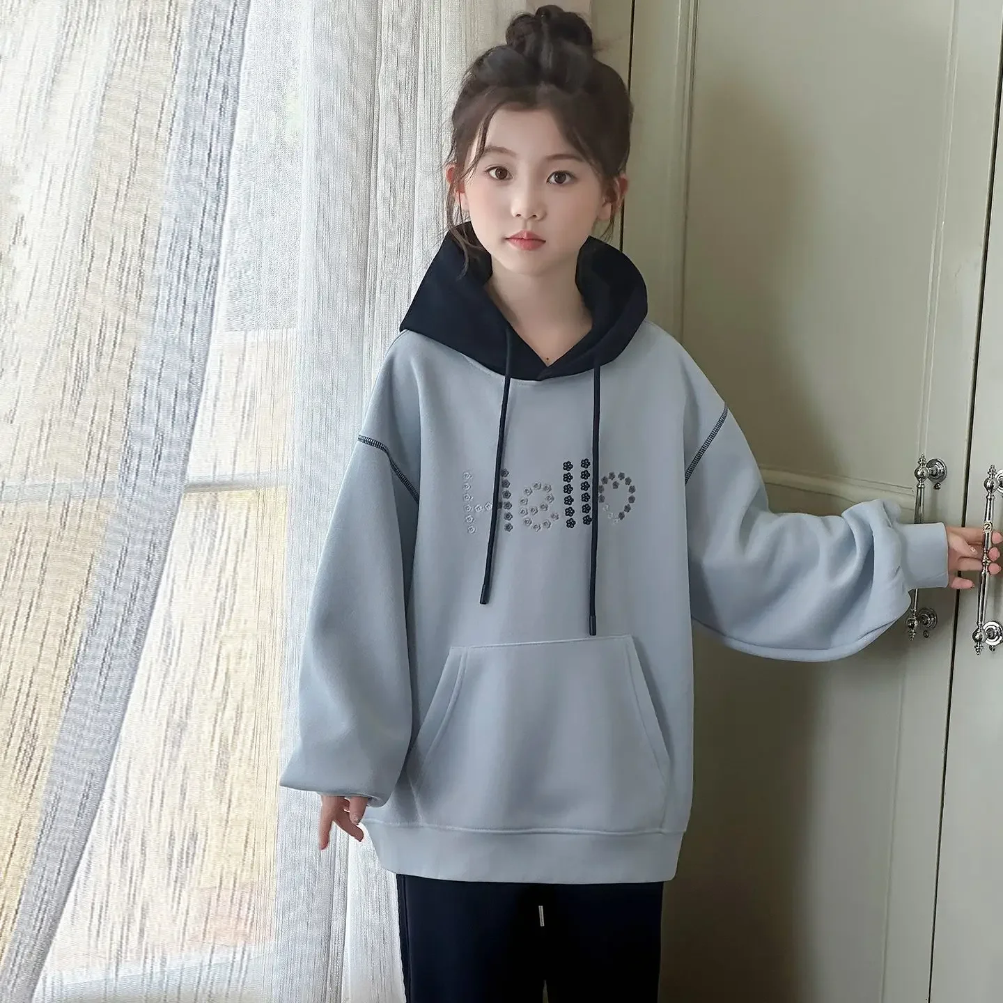 2026 Girls Autumn Winter Hoodie Korean Casual Kids Hooded Sweatshirt Fashion Children Tops