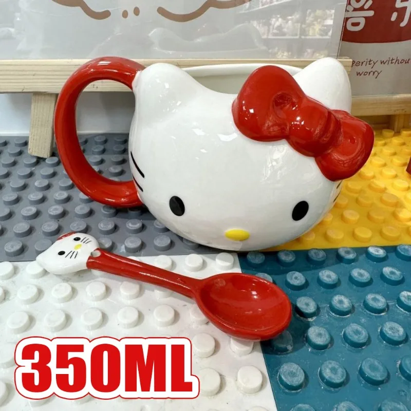 

350ml Hello Kitty Mug Ceramic Cup Milk Coffee Tea Cups Cartoon Home Water Cups with Spoon Women Breakfast Mugs Juice Drinkware