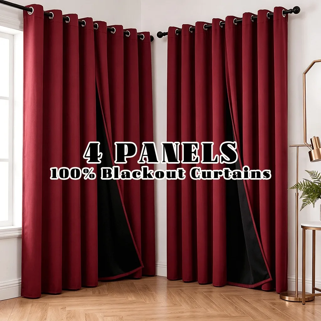 4 Panels 100% Blackout Curtains Heat Insulation Noise Reduction Privacy Protection Room Darkening Decor Thermal Grommet Light Blocking Washable Living Room Bedroom Curtains Partition Curtains Suitable for Living Rooms Bedrooms Balco