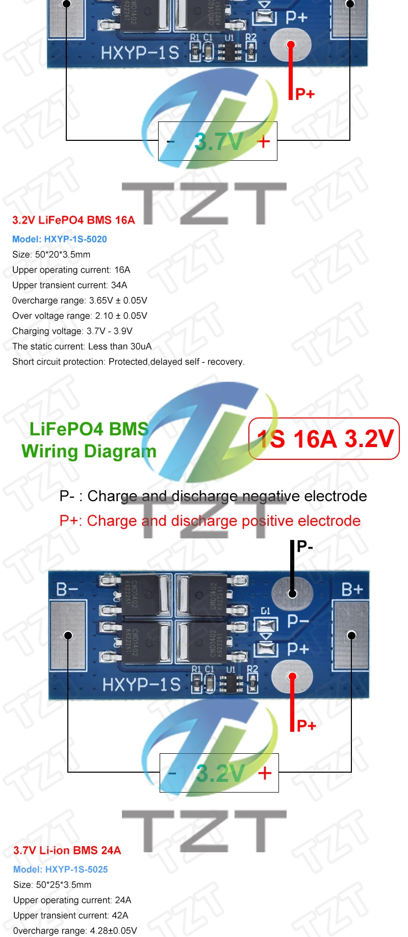 TZT 1/3PCS BMS 1S 12A 16A 24A 3,2V LiFePO4 / 3,7VLithium Batterie Schutz Bord 18650 4,2V Lade Spannung/Kurzschluss – Detail 6