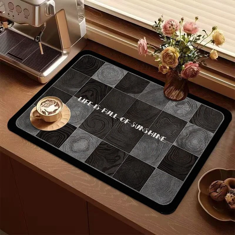 VIKAMA Kitchen Drain Mat Checkerboard Live Gently Love Deeply Quote Kitchen Counter Mat Highly Absorbent Fast Drying Anti Skid