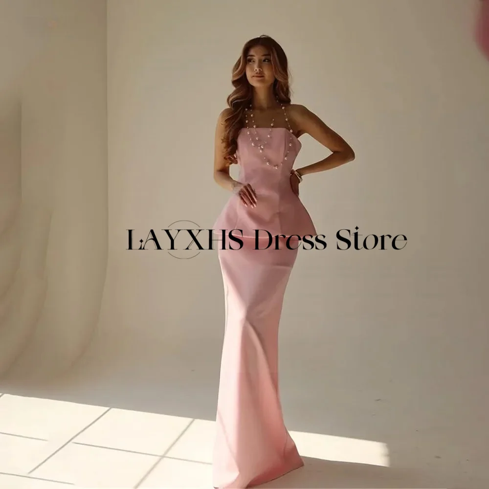 

Customized Classic Mermaid Prom Dresses 2025 Pink Satin 2 PCS Saudi Arabic Evening Party Dress Strapless Vestidos De Novia 2025