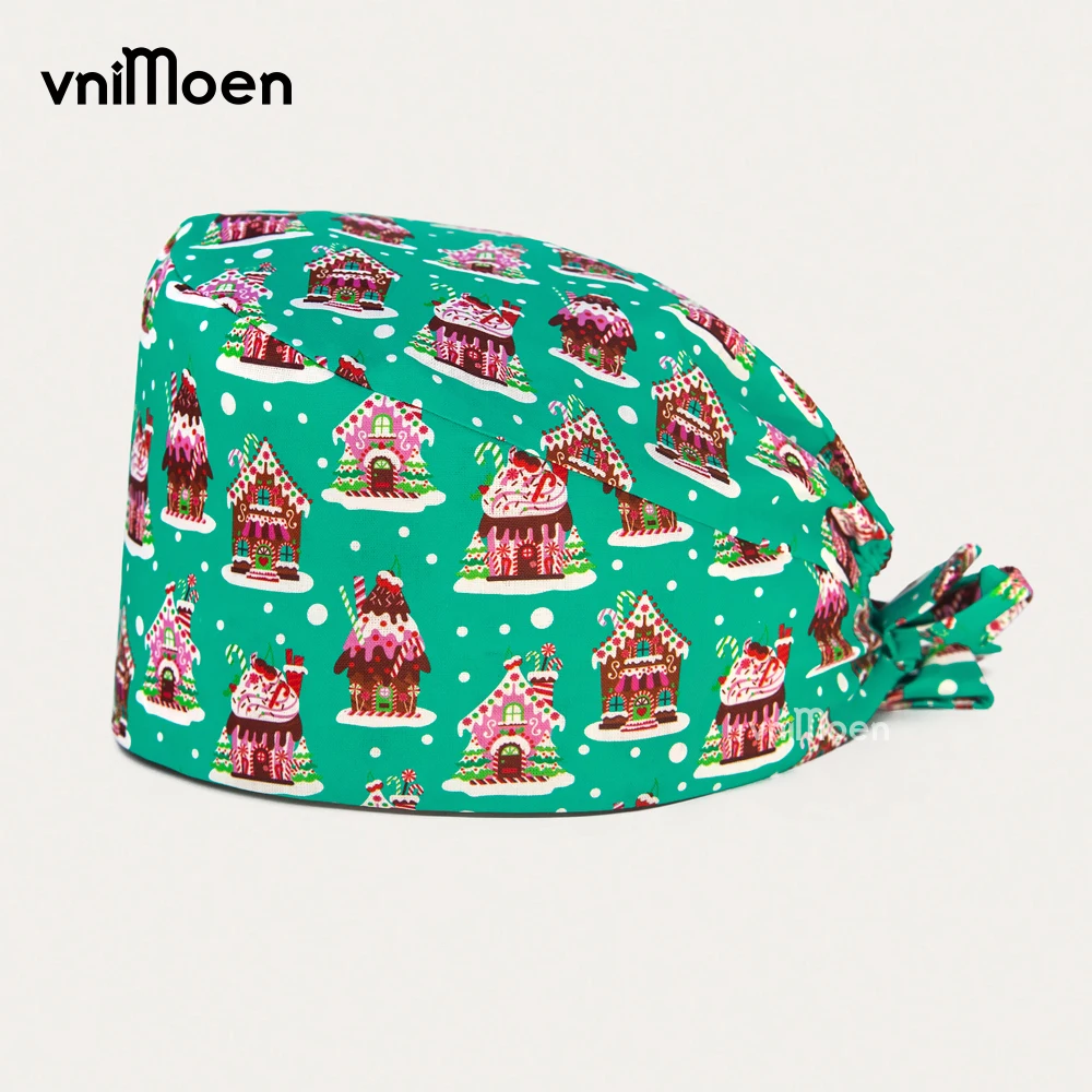 vnimoen Unisex cotton Cartoon print Scrub hat adjustable Scrub hat beauty salon cap lab pet shop With sweat towel Scrub Dust cap