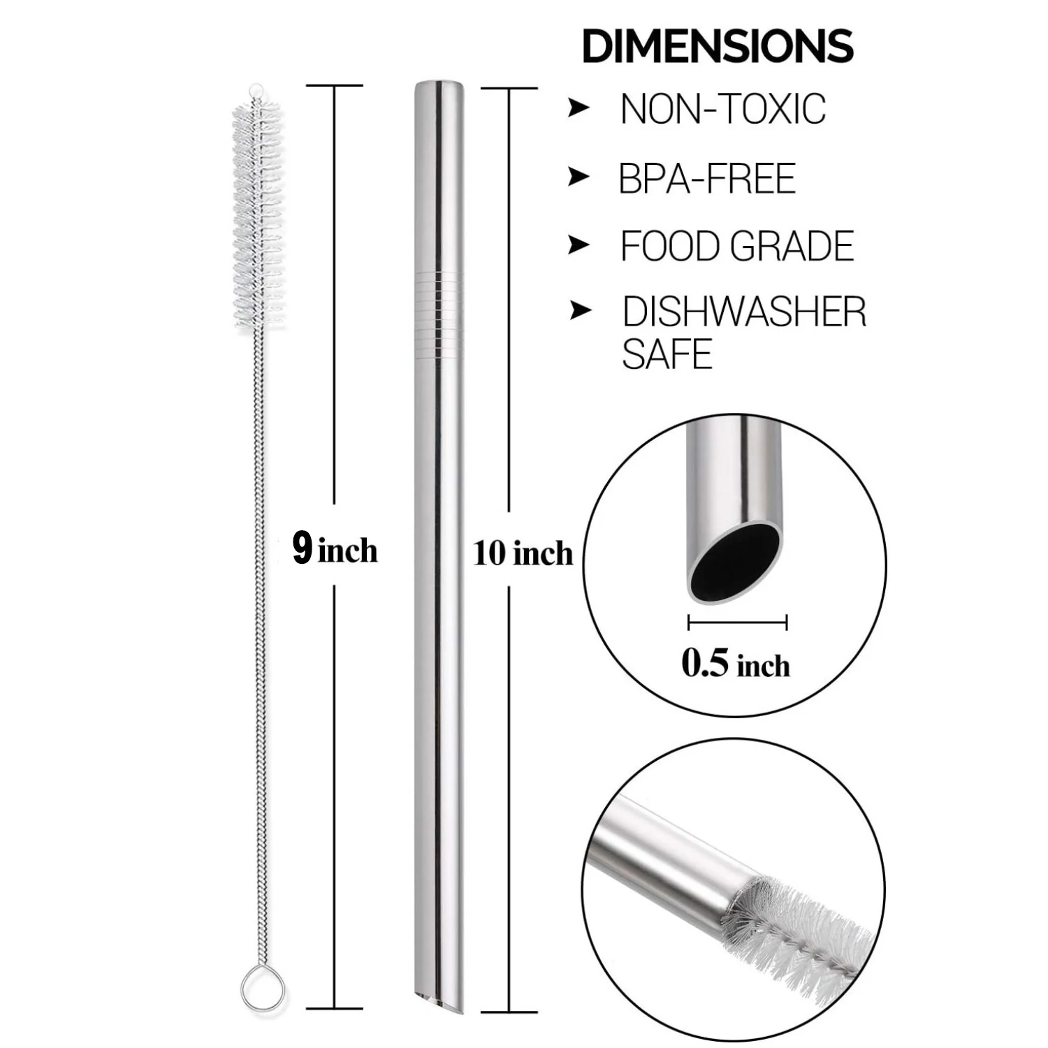 2 Pcs Jumbo Reusable Boba Straws, 0.5\