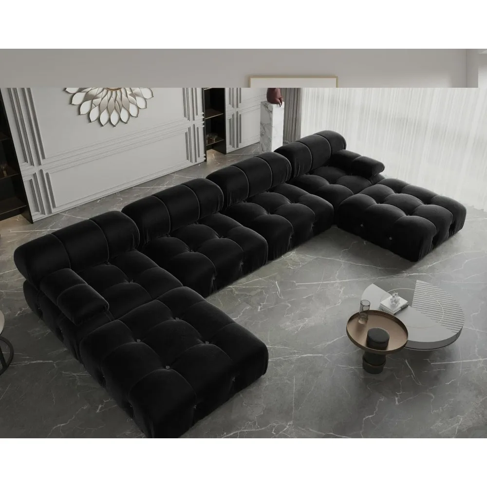 

Sofa, 138" Convertible Modular Sectional Couch, Mid-Century Modern Comfy Sectional Couches, U-Shaped Minimalist Velvet Sofas