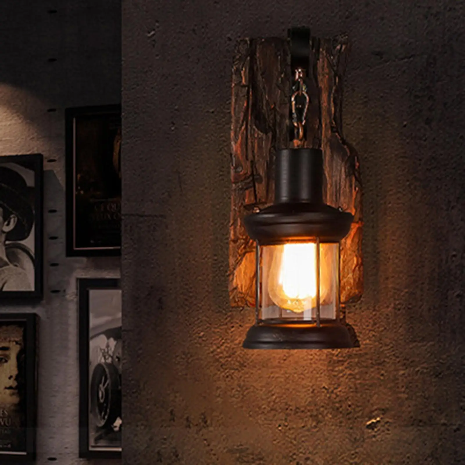 

Retro Style Industrial Wood Wall Sconce Light E27 Iron Solid Wood Base for Bar