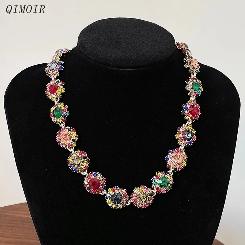 Heavy Chunky Multi Colors Necklace For Women Vintage Elegant Jewelry Set Timeless Party Accessories New Designer Item Gift C1412