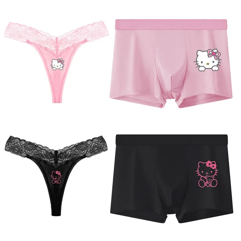 Hellokittys Couple Underwear Sexy Hot Women Low Waist Thong Underwear Thin Seamless Breathable Cartoon Men Women Underwear