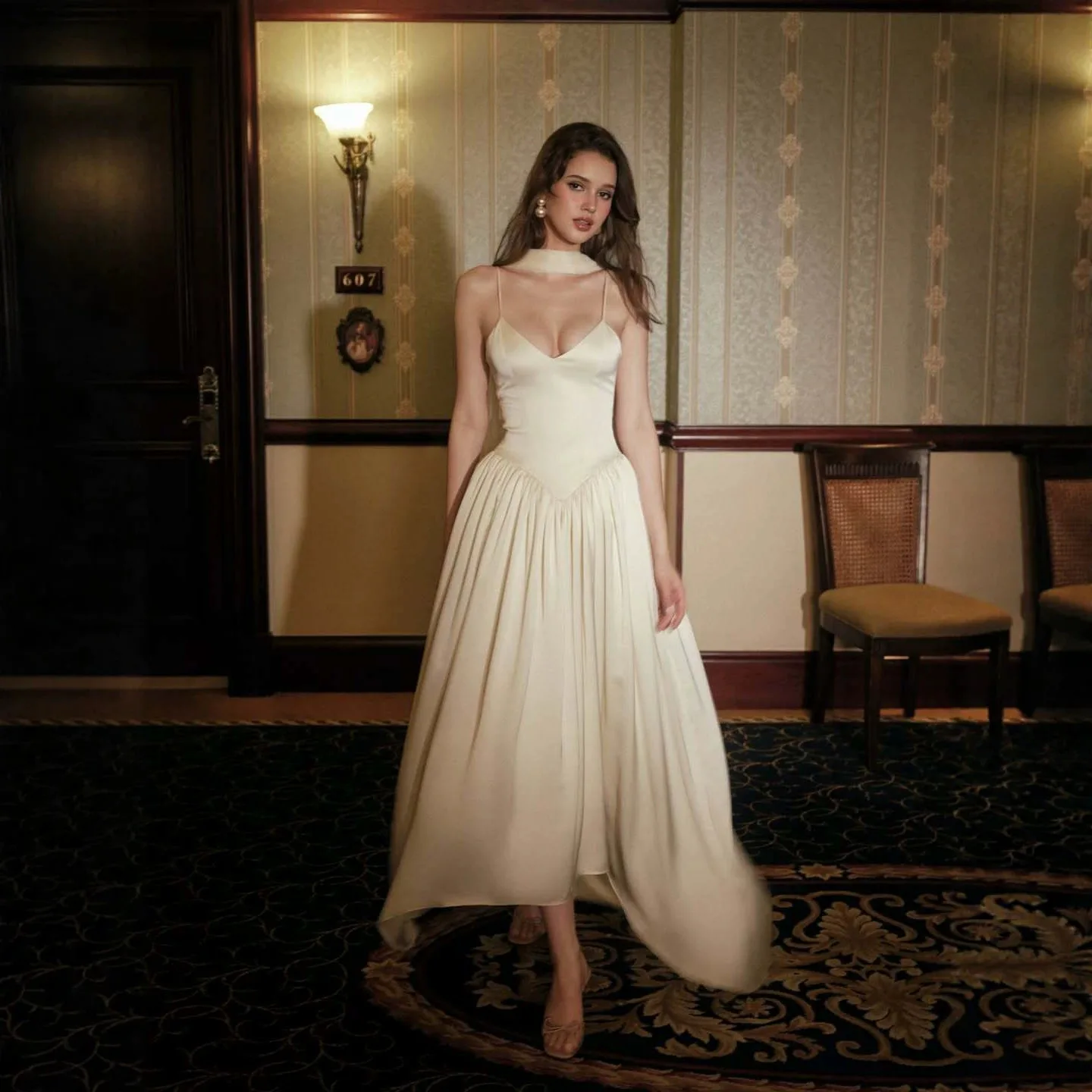 Image of Langes Damenkleid mit Schnürung, Schalträger, Rückenfreiem Design, Taillenbetonung, für Gastgeberinnen, Partys, Brautjungfern, Elegantes, Luxuriöses, Formelles Kleid