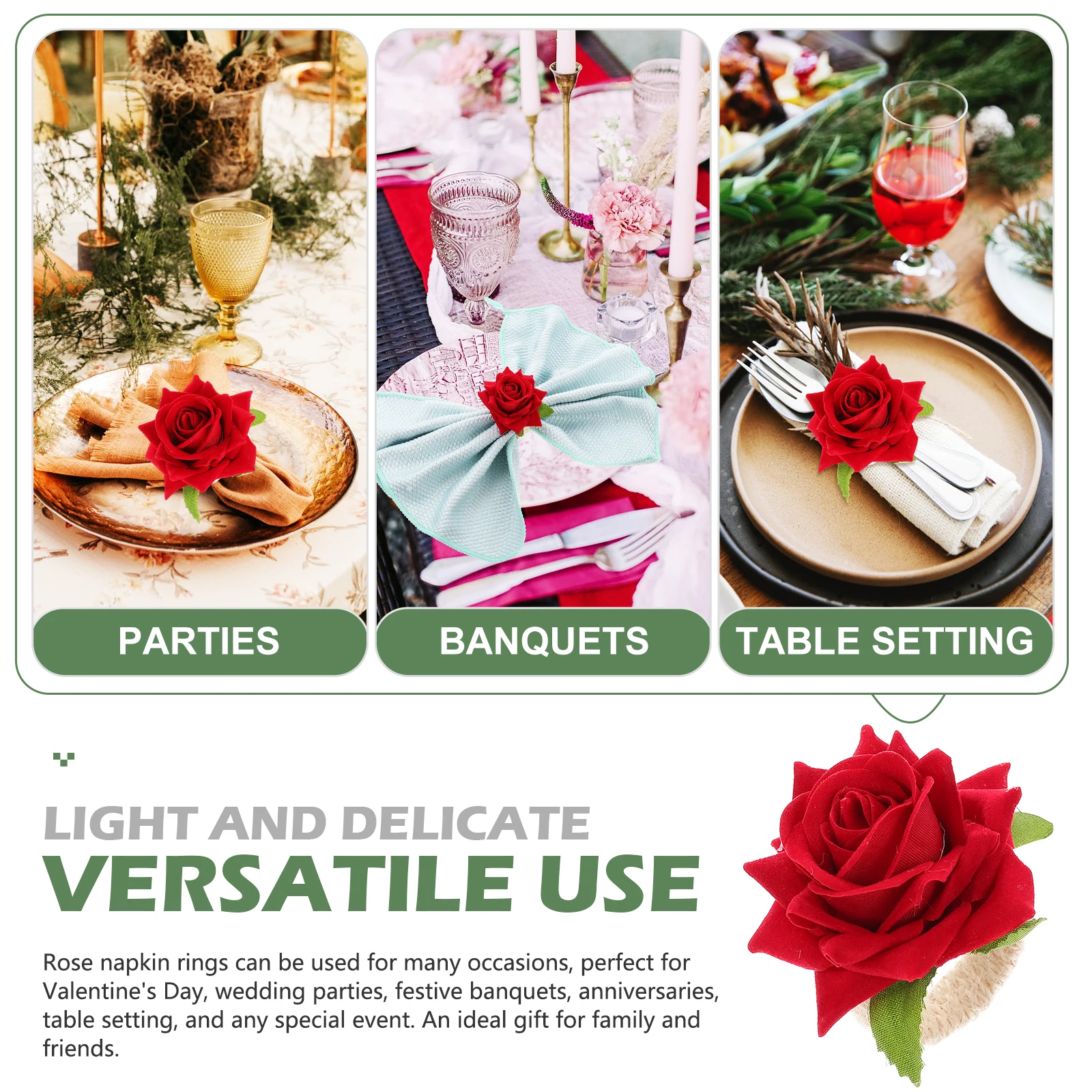 

4pcs Rose Napkin Rings Elegant Flower Decorative Holder Valentine Wedding Mother Shaped Tea Party Kitchen Bar