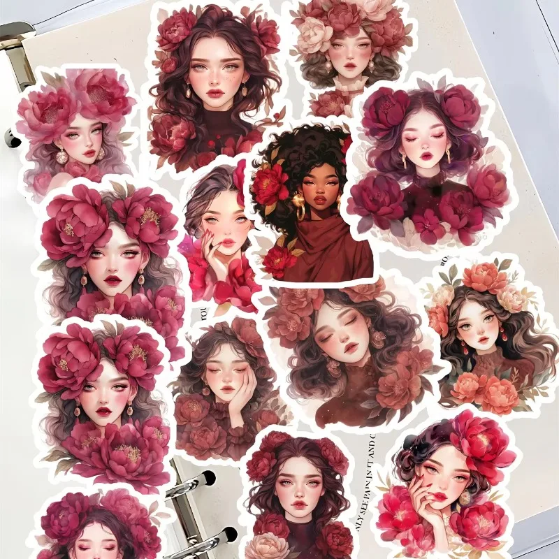 

1 set Watercolor Red Flower Fairy Flower Princess Girl Stickers DIY Diary Decoration Album Style Stationery journal supplies