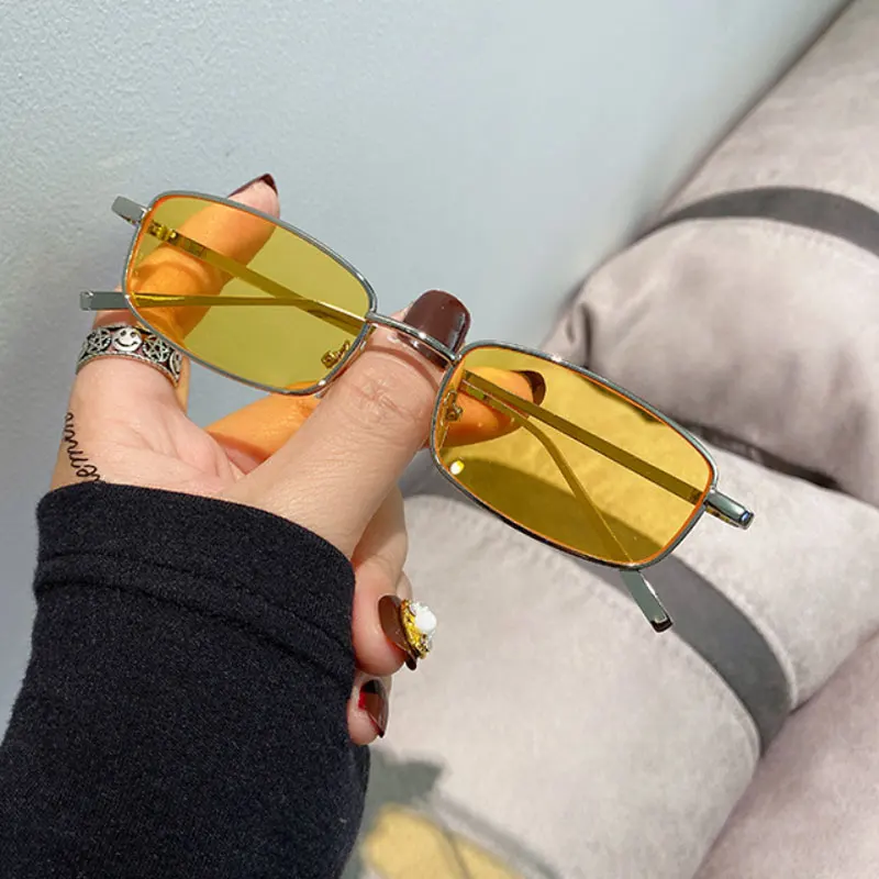 Neue Vintage Kleine Rechteck Sonnenbrille Männer Frauen Mode Punk Quadrat Sonnenbrille Marke Metall Rahmen Schwarz Fahren Brillen – Detail 12