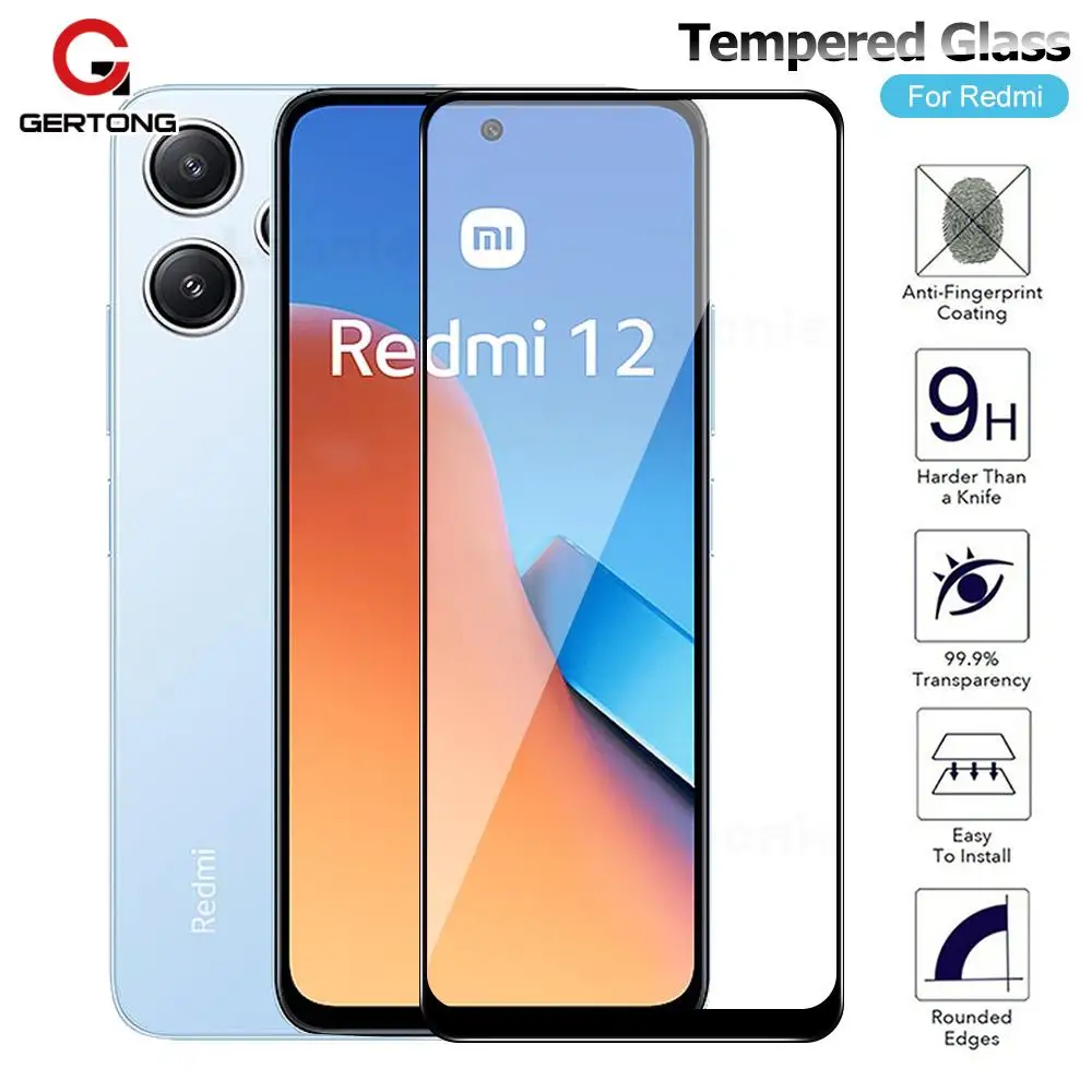 Safety Tempered Glass For Xiaomi Redmi 12 12c 5G 2022 10A Screen Protector Invisible Black Edge Full Cover Front Glass