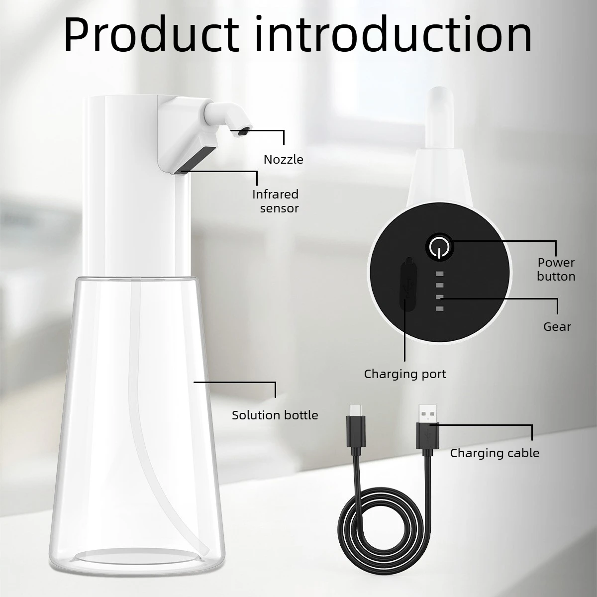 New Automatic Sensor + Soap +, Detergent, Body Wash, Hand Sanitizer, Soap Dispenser, Rechargeable White.