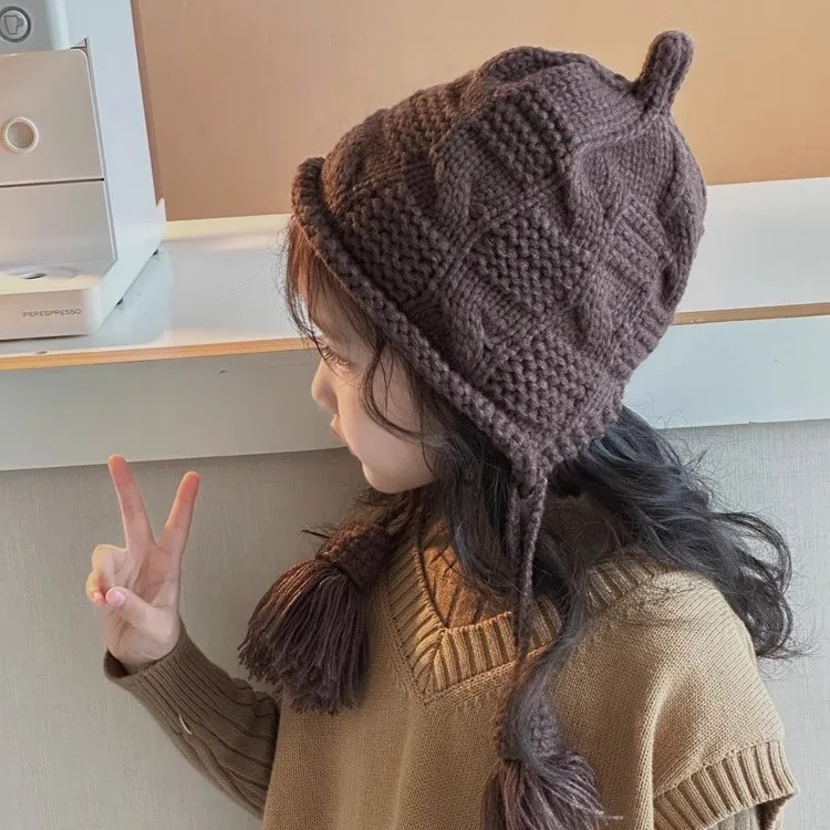 قبعة صوفية محبوكة للأطفال للخريف والشتاء - قبعة طفلة متطابقة بين الوالدين والطفل - قبعة أذن القمح المصنوعة يدويًا #3