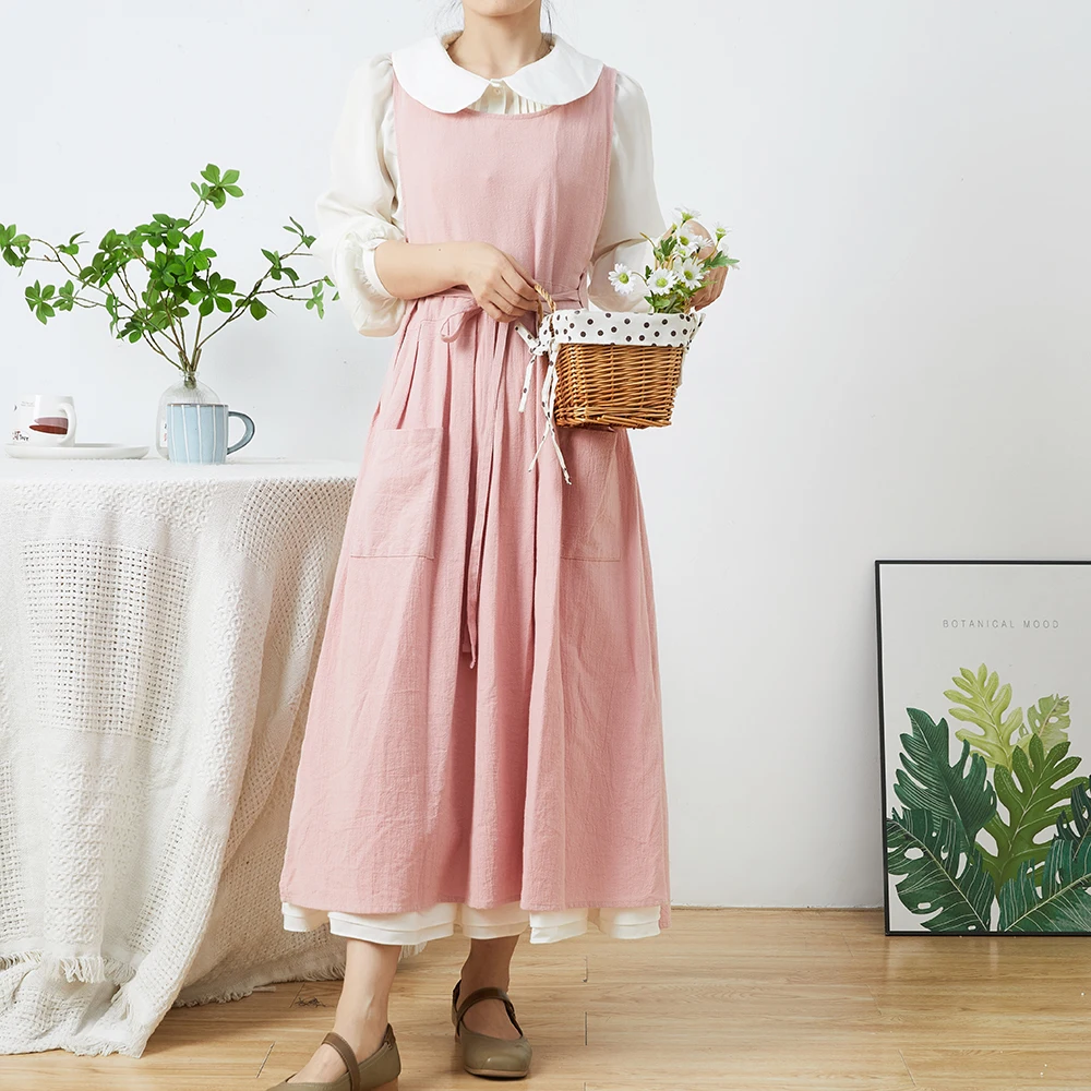 Nordic Florist Apron Cotton Gardening Coffee Shops Kitchen Aprons For Women Cooking Baking Restaurant Retro Pinafore