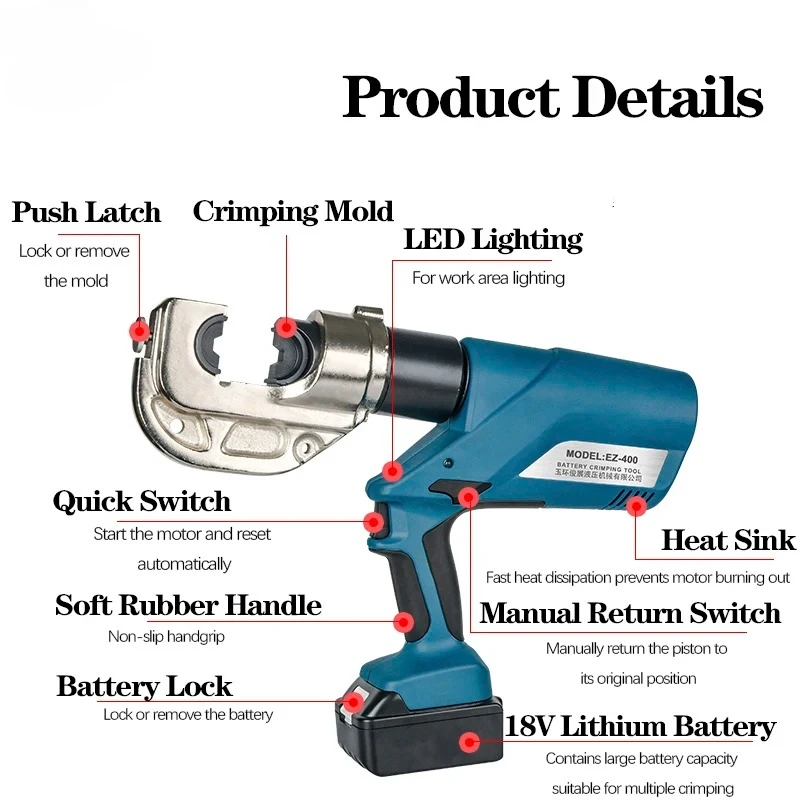 

EZ-630 18Ton Electric Crimping Tool Battery Powered Cable Cutter