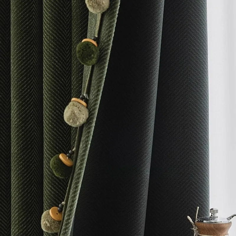 

Herringbone Luxury Blackout Curtains for Living Room Bedroom Dining Thickened Classic Chenille Retro Custom Size White Tulle