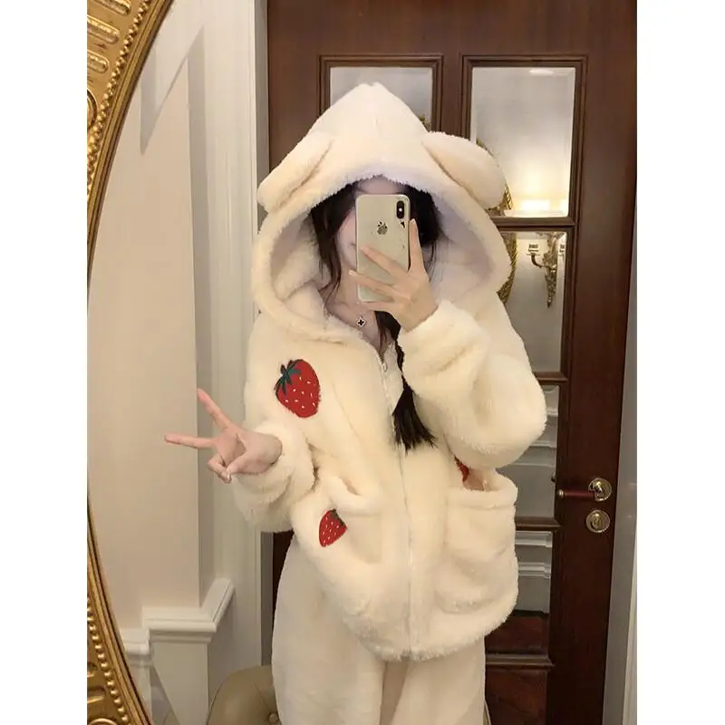 

New Winter Pajamas Women Flannel Fleece Warm Thickened Plush Homewear Set Cozy Lounge Wear for Ladies Home Outfit Sleepwear Set