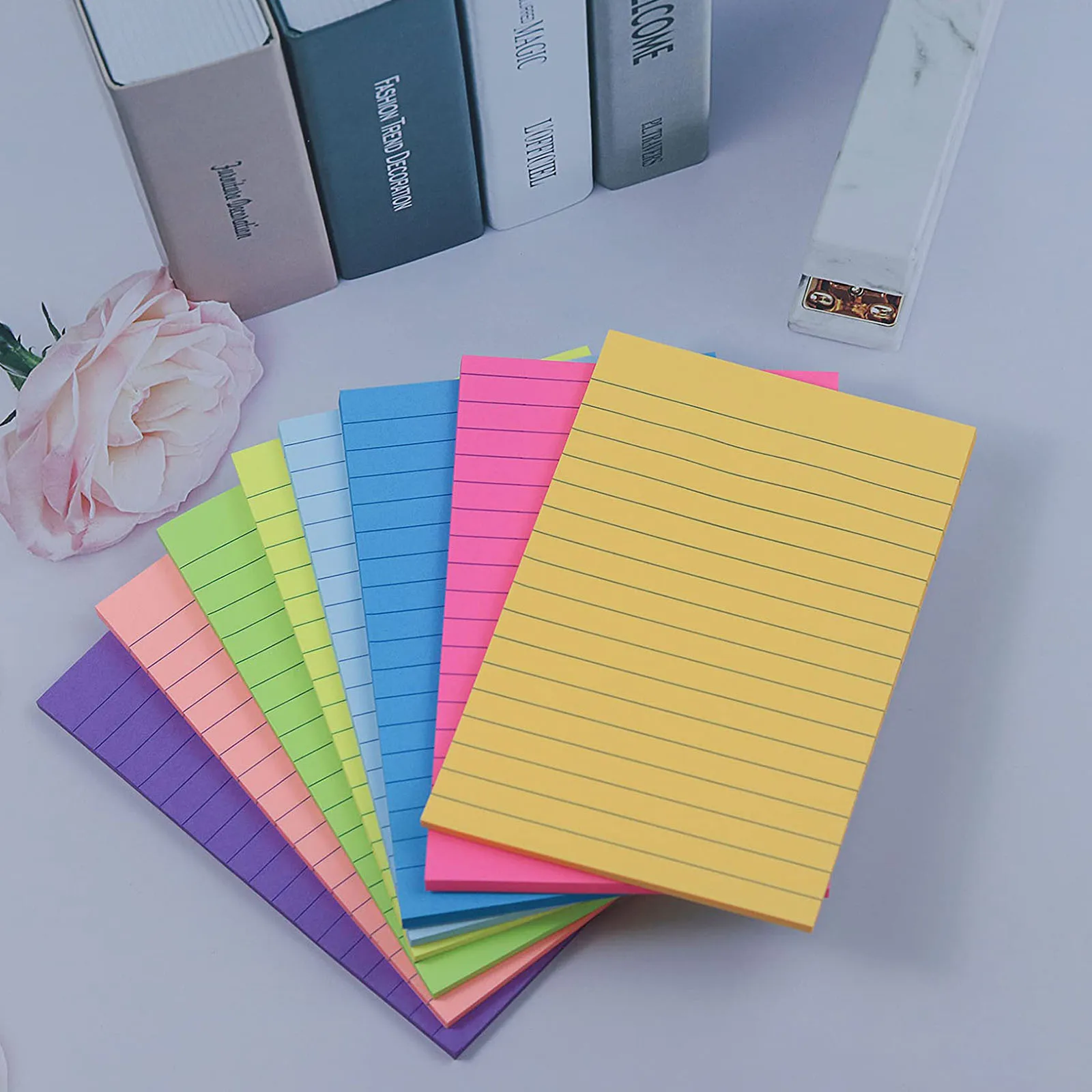 8 Colors Self Sticky Notes Pad Its, Bright Post Stickies Colorful Big Rectangular Sticky Notes for Office, Home, School, Meeting