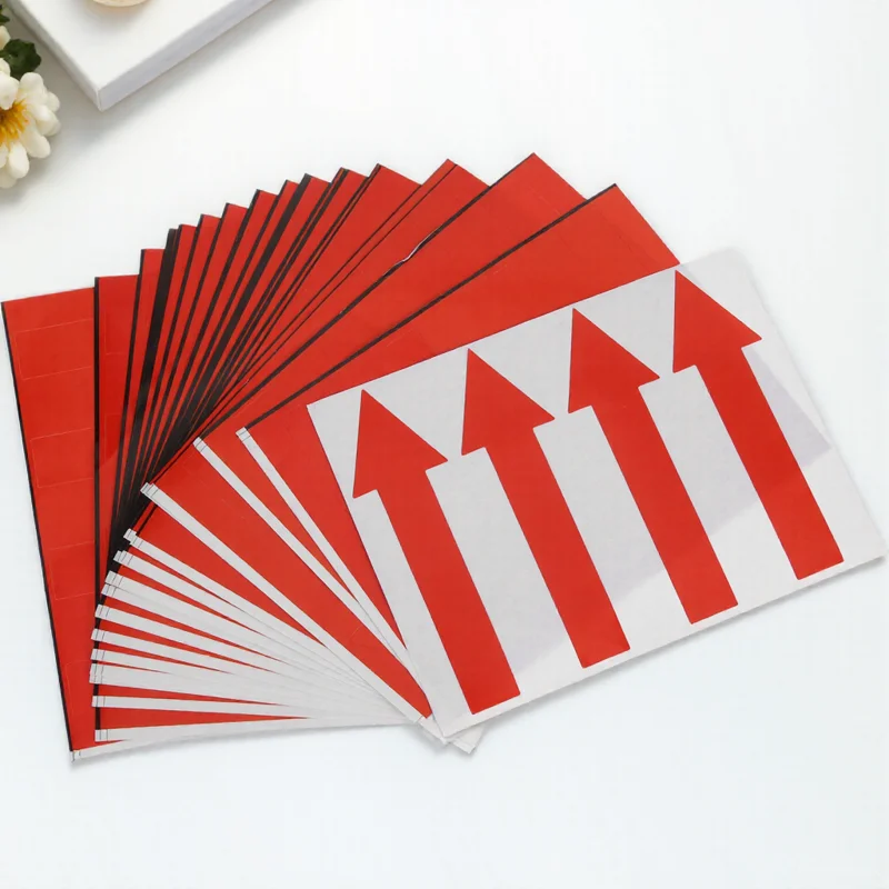 

100pcs Red Direction Arrow Stickers Adhesive Warning Indication Decals for Warehouse Office Factory Use Coated Paper