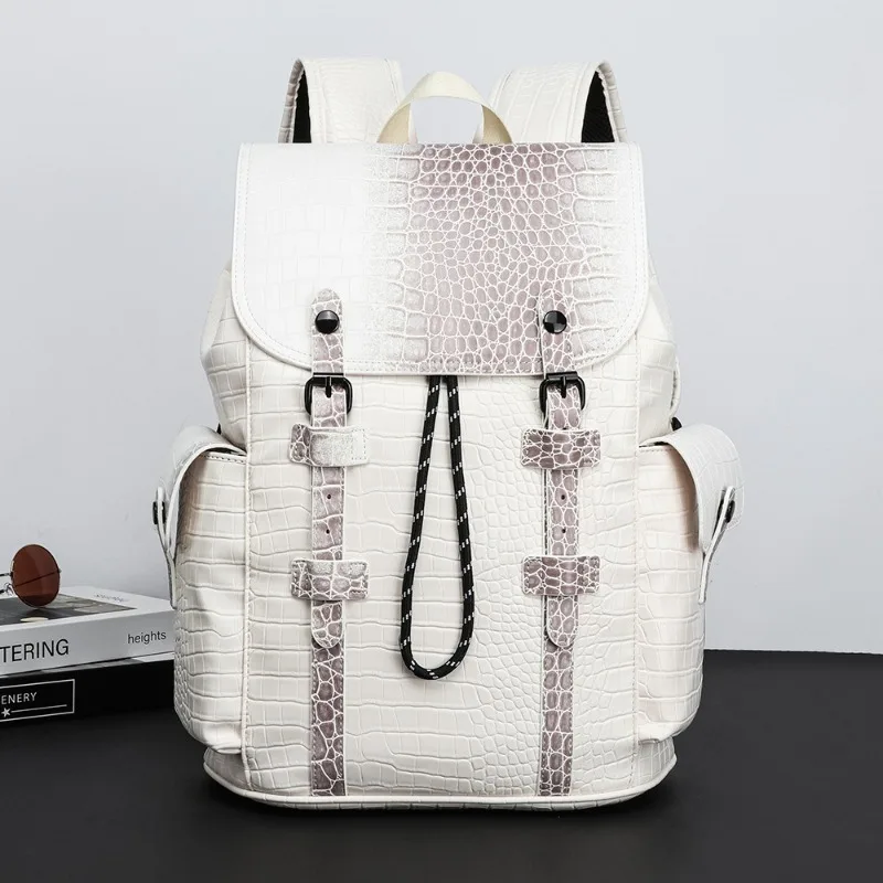 

Luxury Alligator Leather Backpack Men Fashion Rub Color Men Backapcks Large Capacity Travel Bag Flap Drawstring Laptop Backapck