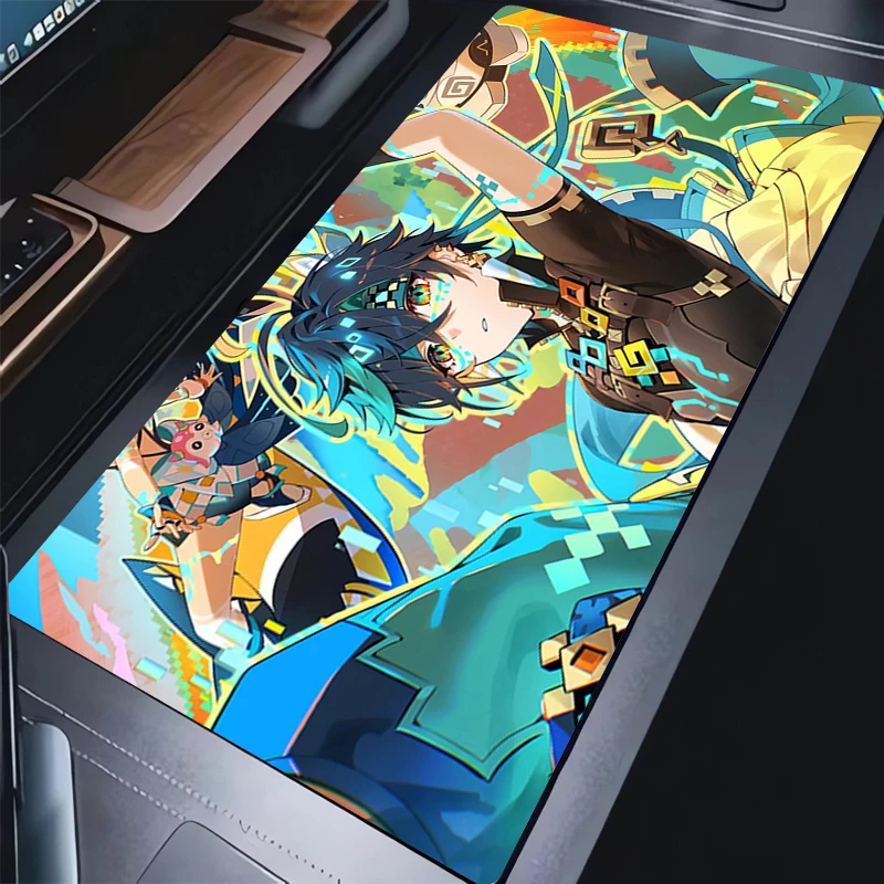 Mouse Pad Genshin Impact Kinich Mousepad Office PC Gaming Accessories Desk Mat Laptop Green Dragon Anime Keyboard Rug XXL Carpet