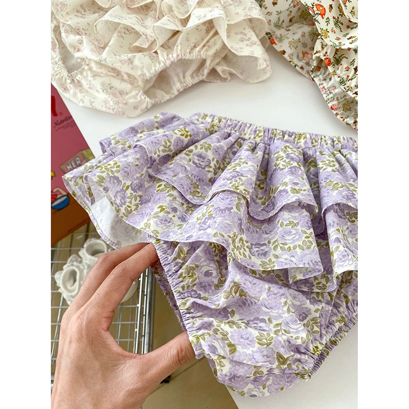 Baby Mädchen Blumenrock Shorts 0-4Y Sommer Doppellagen Vintage Rosa/Schwarz Blumen Mädchen Tutu Rock Baumwolle Kleinkind Pettiskirt – Detail 9