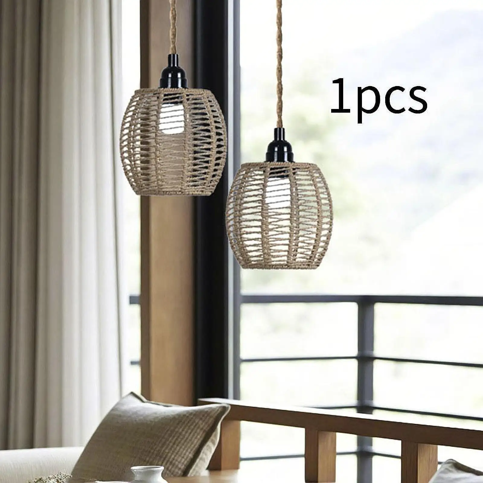 

Woven Lampshade Rustic Ceiling Lamp Shade Decor Decorative Pendant LampShade Chandelier Covers Shade for Kitchen Teahouse