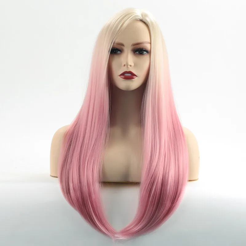 

Ladies Long Straight Synthetic Wig Women Hair Party Wig Pink Hair Wigs