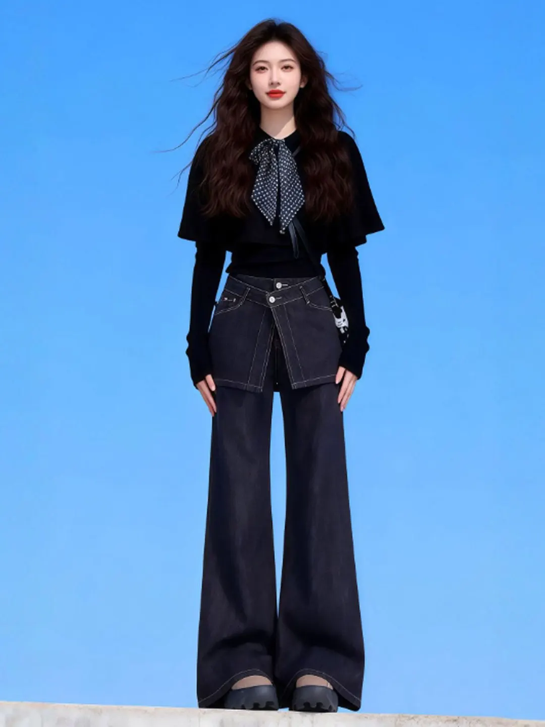 

Уникальный корейский вязаный свитер-накидка для женщин, приталенный крой, весна 2026, модный дизайн, повседневная одежда для кампуса