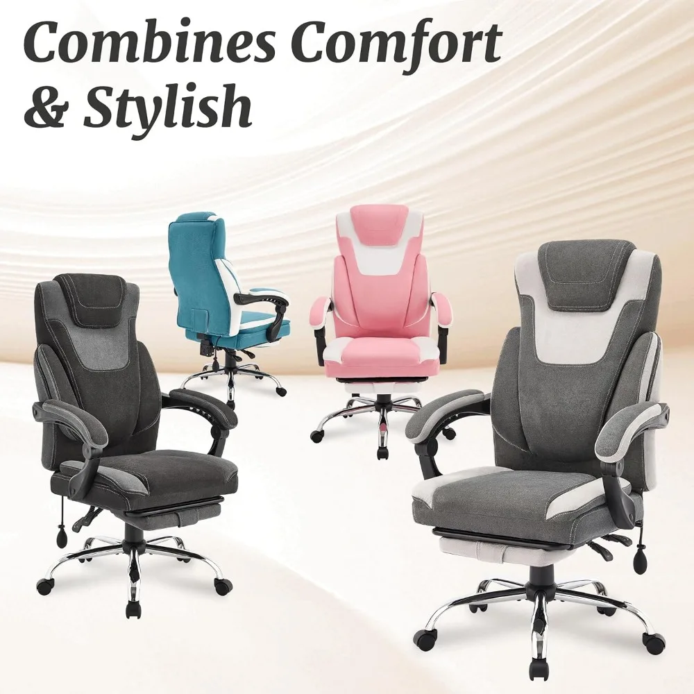 كرسي تنفيذي مريح مع مسند للقدمين، سعة 400 رطل، دعم قطني قابل للتعديل