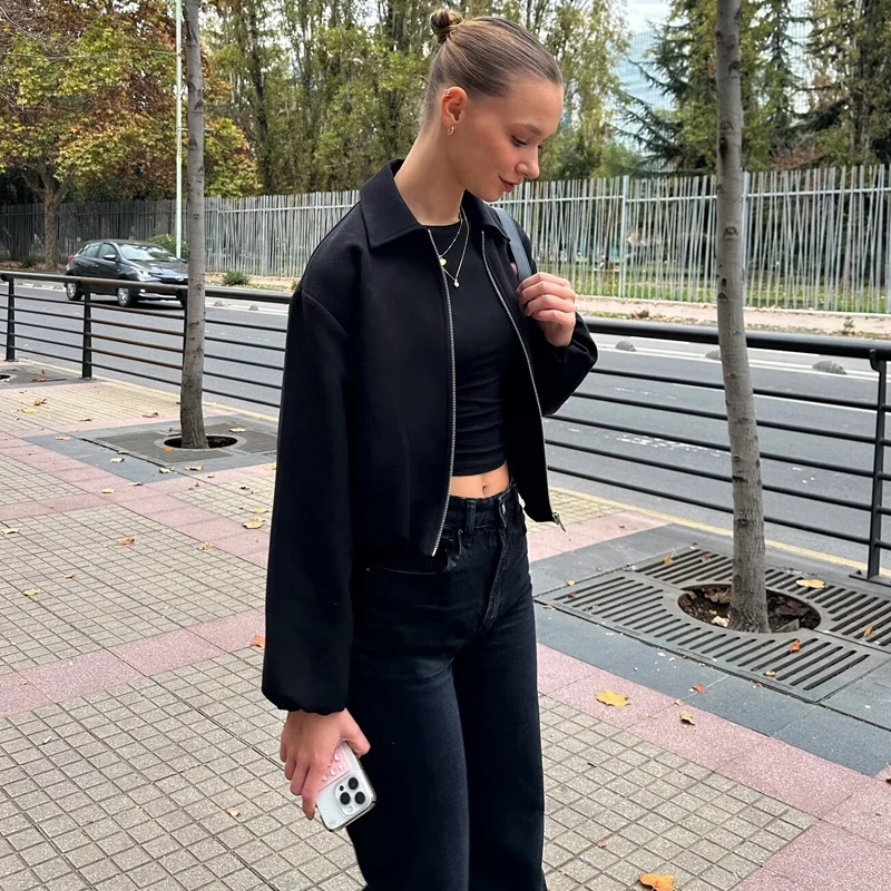 MUJER سترات منفوخة للنساء بسحاب اسكواش مقصوصة سترة نسائية للموسم الديمي للنساء ملابس خارجية معاطف نسائية
