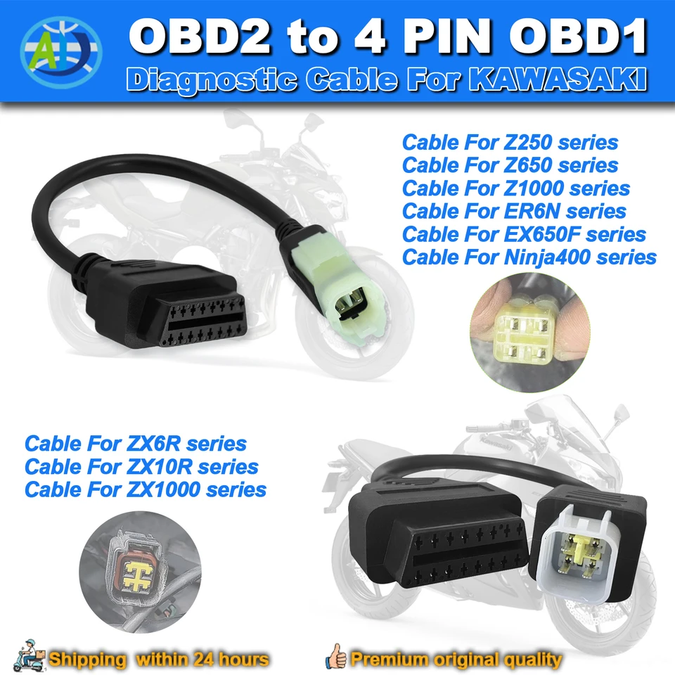 OBD ケーブル カワサキ 4ピン OBD2 診断ケーブル Z250、Z650、Z1000