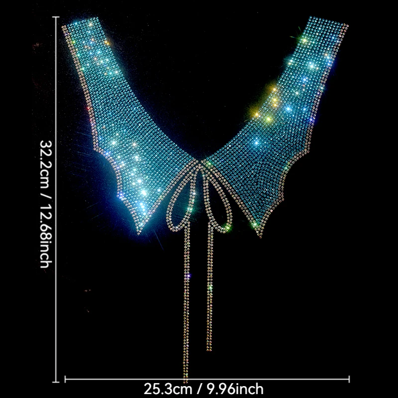 Bling Bow Collar & Tiger P Hotfix Rhinestone Transfer, AB Crystal Iron On Motif Heat Press Applique for T-shirt Hoodie DIY Decor
