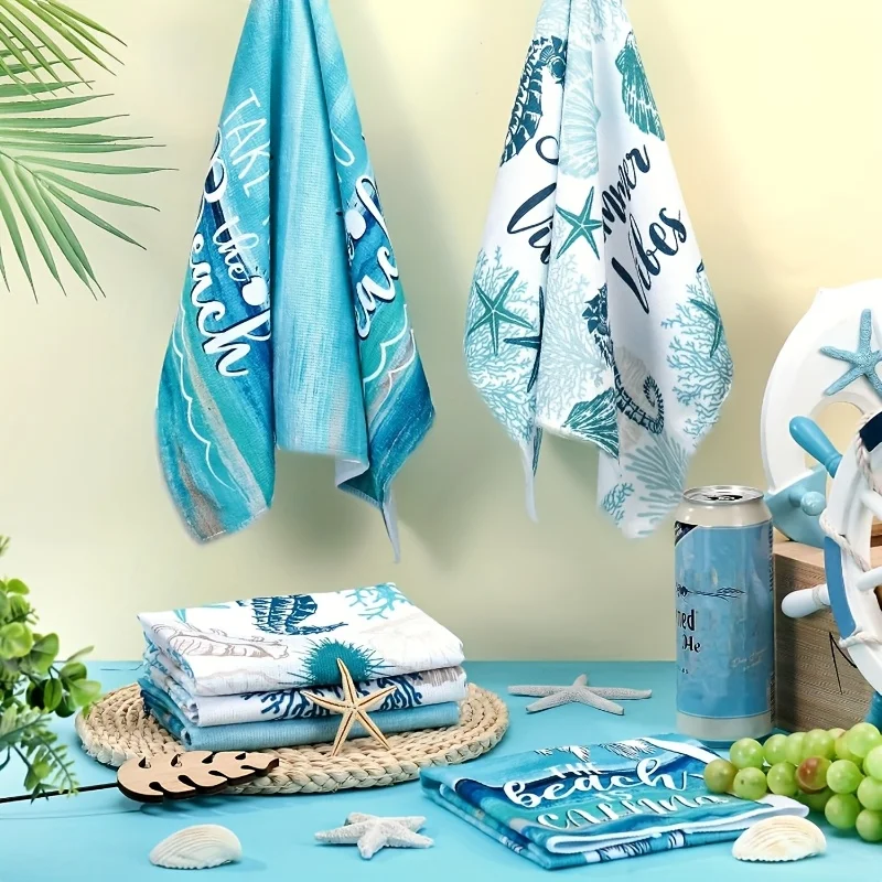 6 pieces, summer beach coast style hand towels/kitchen towels