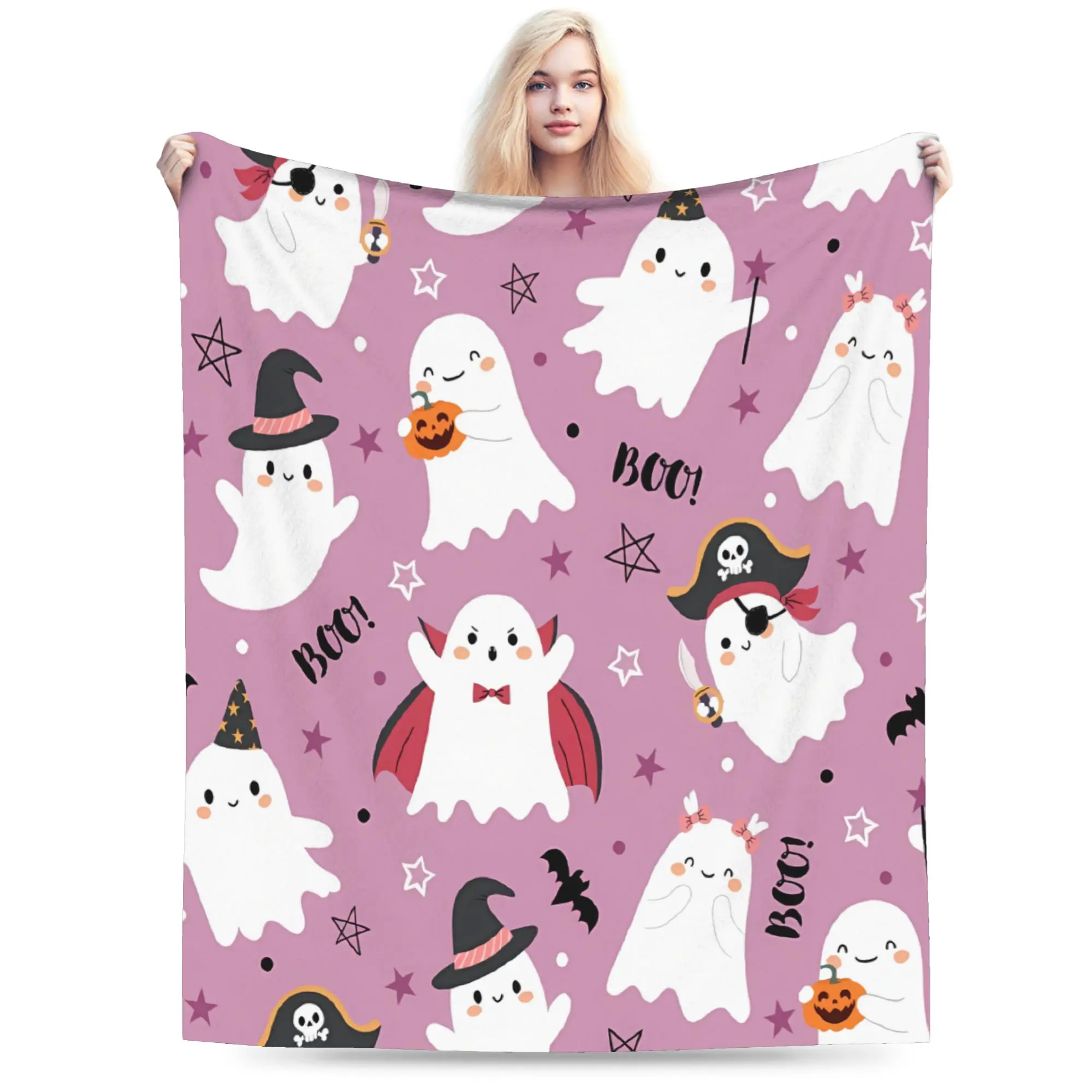 Warm Soft Blanket Airplane Travel Cute Ghost Pumkin Skull Bat Bedding Throws  Flannel Bedspread For Couch Chair Sofa Bed