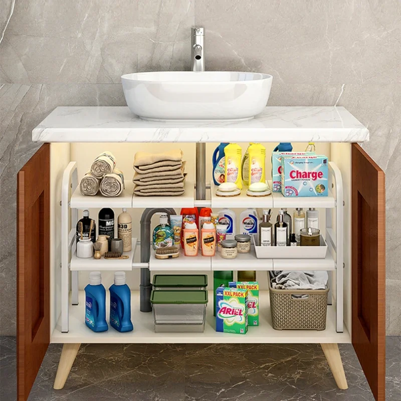 Flexible Layered Rack Under Sink Cabinet Organizer for Sundries Telescopic Holder Countertop Storage Shelf Under Sink