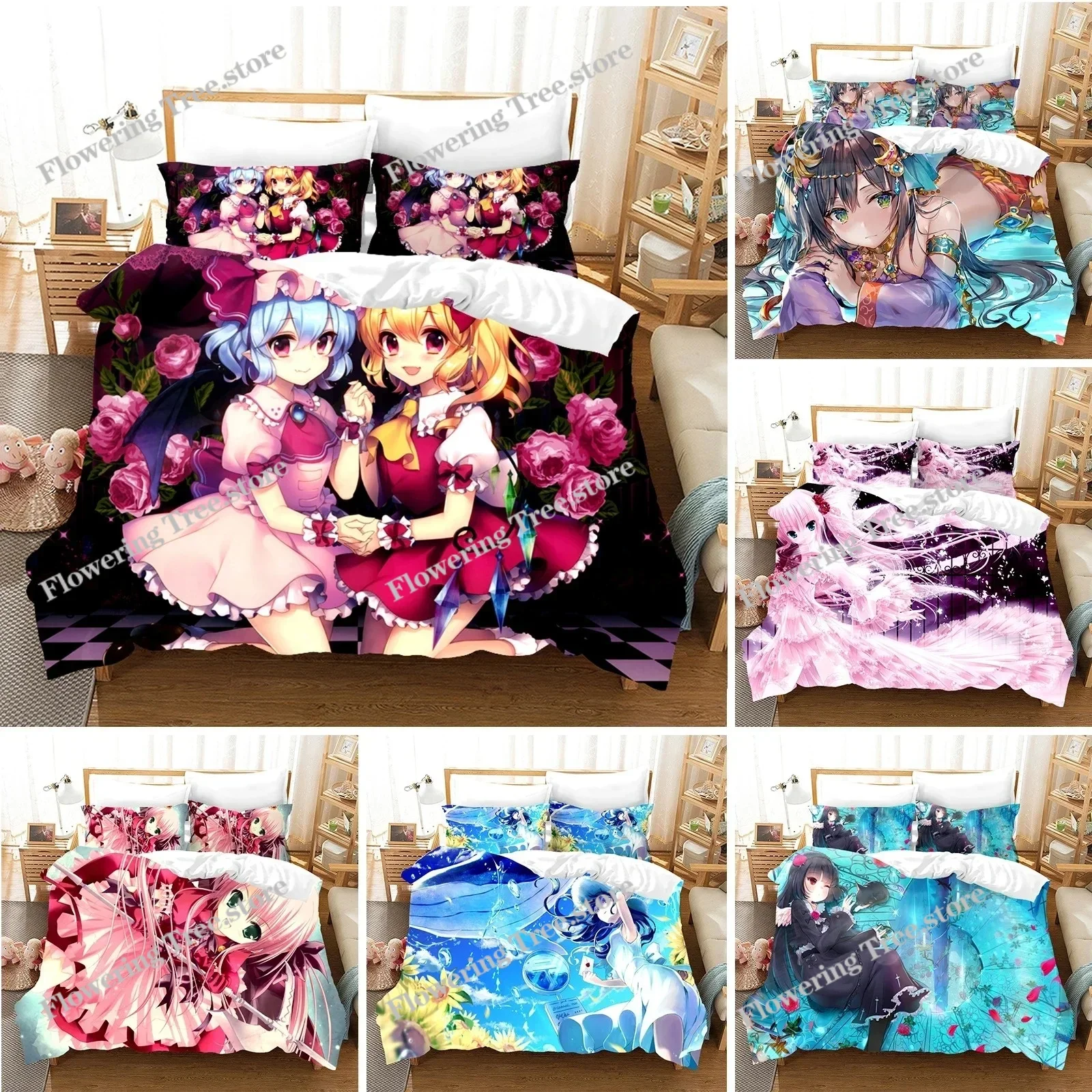

Anime Girl Bedding Set Cartoon Fashion 3D Print Comforter Luxury Queen King Single Duvet Cover Set Home Textile Decor Modern