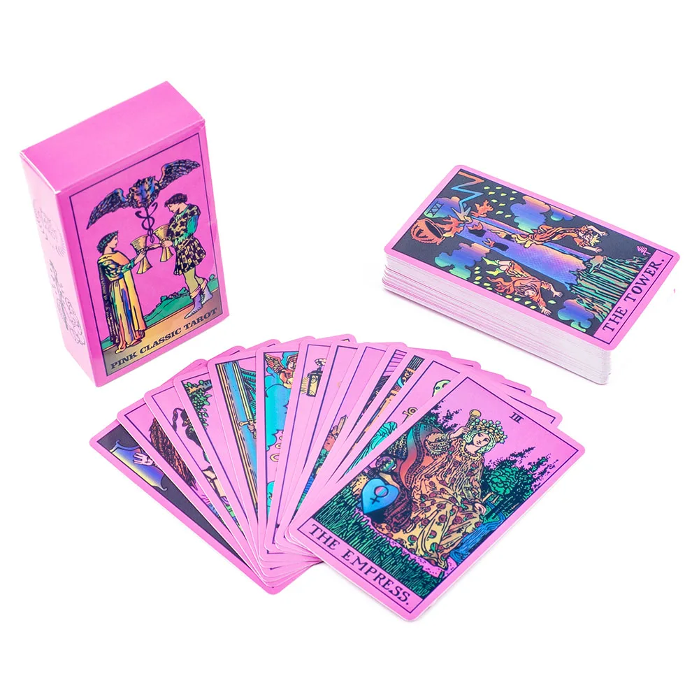 Pink Neon Style Tarot Deck 78pcs - Classic Rider-Waite Smith Vibrant Trippy Cards 10.3*6cm