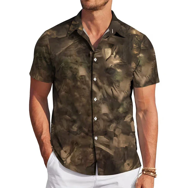 

3D Digital Printing Short Sleeved Shirt Men's Top Summer Hong Kong Style Foreign Trade Men's Shirt Short