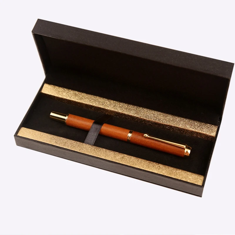 Retro Fashion Natural Sandalwood Wood Pen High End Business Office Signature Brass Wooden Solid Pen School Supplies Teacher Gift