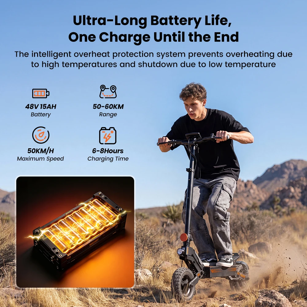 Patinete Eléctrico IScooter con Motor de 1200W, Batería de Litio de 48V15AH, Compatible con APP, Frenos de Disco Delanteros y Traseros, Ideal para Viajes Urbanos, Velocidad Máxima 50KM/H, Autonomía Máxima 50-60KM, Neumáticos Todoterreno Sin Cámara de 10 Pulgadas, Patinete Eléctrico Original Totalmente Nuevo.