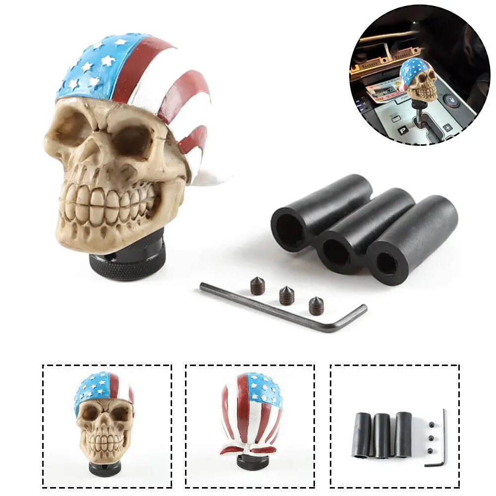 American Flag Skull Car Auto Resin Craft Gear Stick Shift Knob Manual Shifter