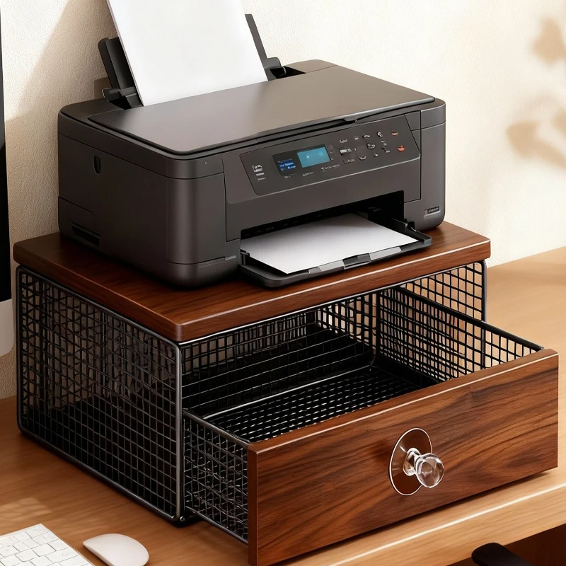 

Simple Desktop Printer Shelf Double Layer Heavy Duty Stand with Drawer Coffee Machine Table Large Space Office File Cabinet