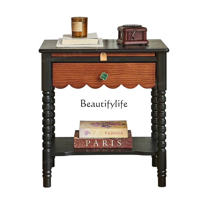 

French retro solid wood antique home bedroom bedside storage locker
