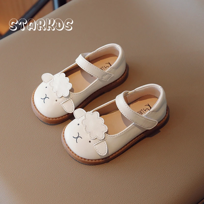 Cute Cartoon Sheep Ballet Flat Kids Whitie Pu Leather Dress Shoes Toddler Girls Spring New Soft Sole Animal Loafers